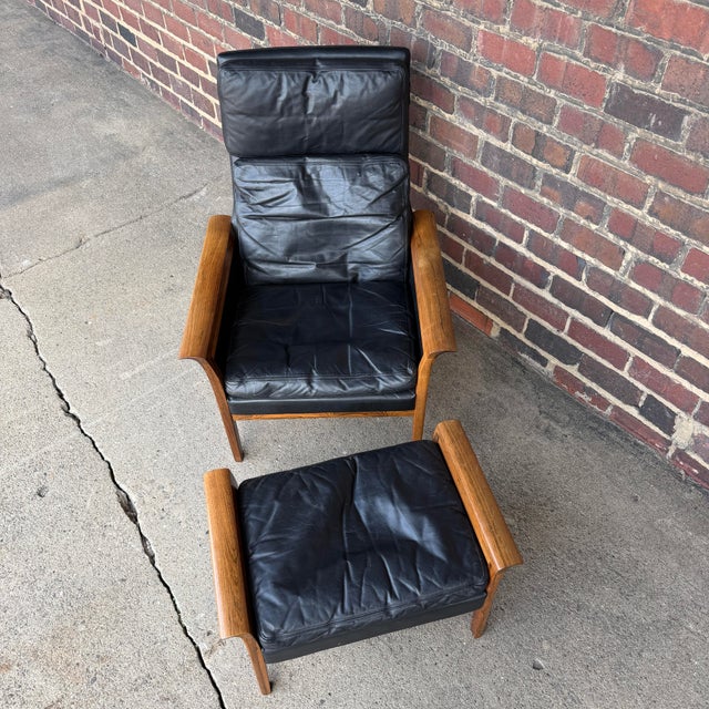 Knud Sæter Mid-Century Rosewood and Black Leather Lounge Chair and Ottoman For Sale In Cleveland - Image 6 of 12