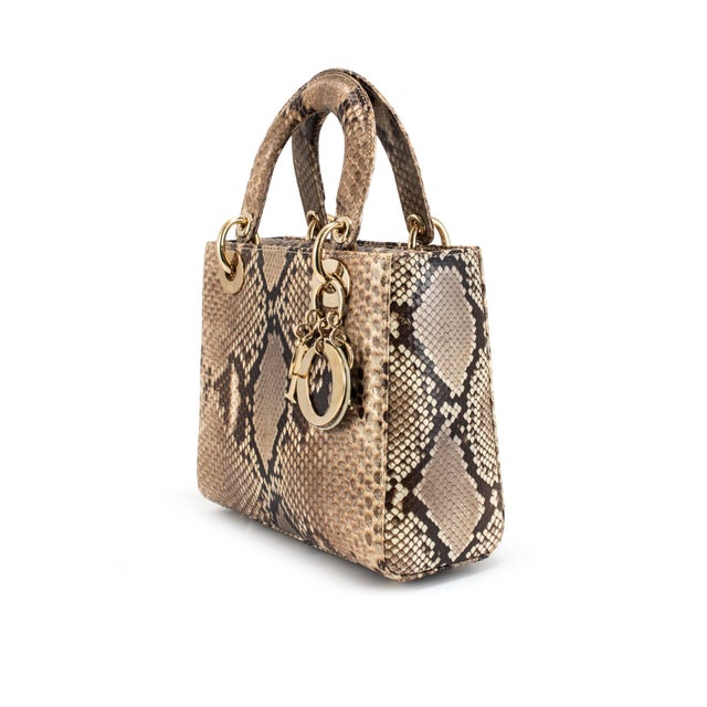 Christian Dior Christian Dior Lady Dior Python Snakeskin Gold Hardware Top Handle Bag For Sale - Image 4 of 12