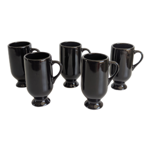 1960s MCM Black Ceramic Pedestal Espresso Irish Coffee Mugs Set of Five