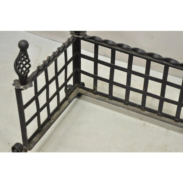 Black Antique Gothic Wrought Iron Spiral Twist 56" Fireplace Mantel Fender Surround For Sale - Image 8 of 10