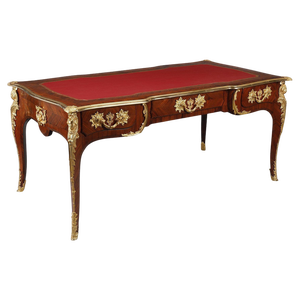 Large Louis Xv Style Flat Desk in Inlaid Rosewood Veneer, 1870
