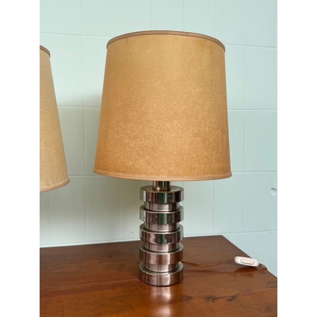 Vintage Italian Space Age Style Lamps in Chrome Steel, 1970s, Set of 2 For Sale - Image 4 of 18
