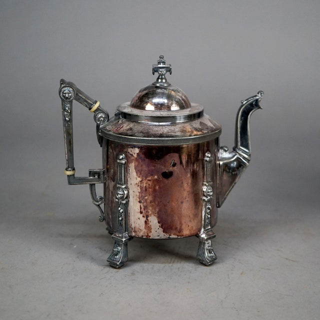 Circa 1890 Antique Silver Plated Footed Tea Set- 4 Pieces For Sale - Image 9 of 12