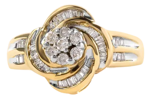 10K Yellow Gold 1/2 Cttw Round and Baguette Diamond Flower Swirl Cocktail Ring (I-J Color, SI2-I1 Clarity) - Ring Size 7