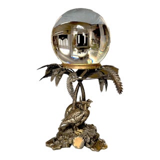 Late 1800s Elkington Palm Tree Sculpture W/ Crystal Ball For Sale