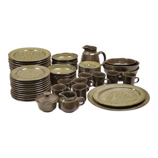 Mid Century Franciscan Madeira Stoneware Plates, Dinnerware, Serving Set - 66 Piece Set For Sale