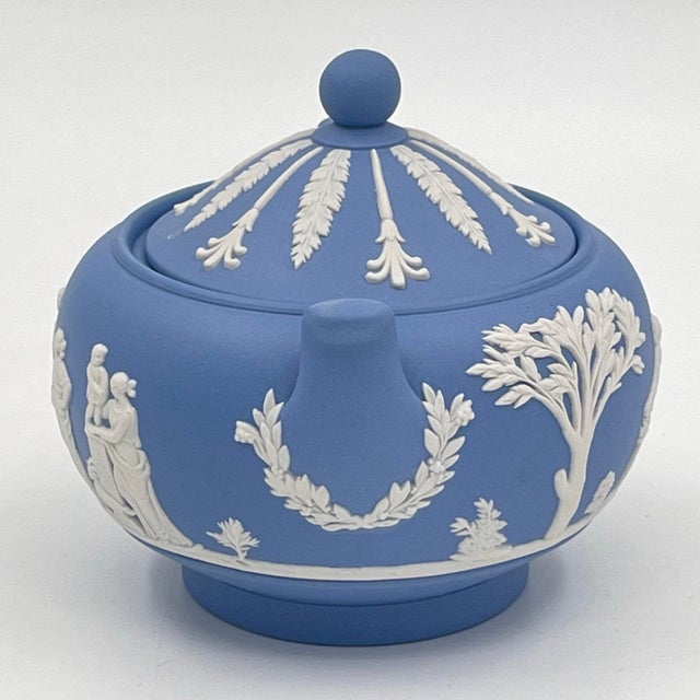 Ceramic Vintage Wedgwood Blue Jasperware Covered Sugar Bowl or Lidded Trinket Dish For Sale - Image 7 of 11