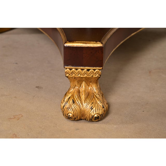 Baker Furniture Stately Homes Collection Mahogany, Burl Wood, and Parcel-Gilt Double Pedestal Extension Dining Table, Newly Restored For Sale - Image 10 of 18