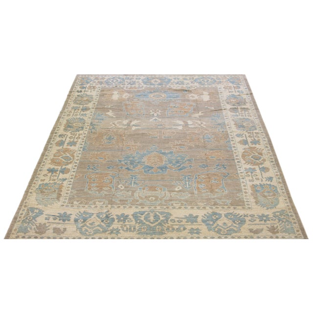 Modern Early 21st Century Modern Sultanabad Handmade Floral Wool Rug in Light Brown For Sale - Image 3 of 7