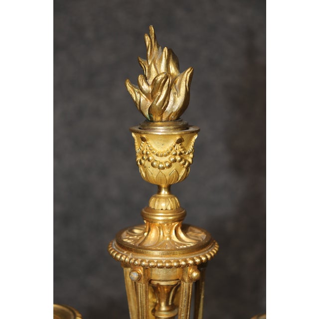 Glass Fine Crystal Paneled Solid Bronze Pair of French Louis XVI Style Candelabras For Sale - Image 7 of 10