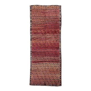 Rare Antique Kazak Runner 4x10 | Faded Red & Pink With Blue Tribal Motifs For Sale