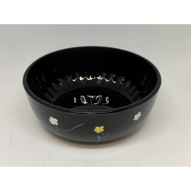 Vintage 1950s Black Glass Hand Painted Trinket Dish For Sale - Image 9 of 10
