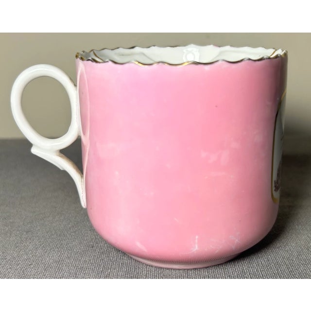 Victorian Late 19th Century German Victorian Schlesische Porzellanfabrik Louis Lövinsohn and P. Donath Gilded Pink Porcelain Mustache Cup and Saucer Set For Sale - Image 3 of 9