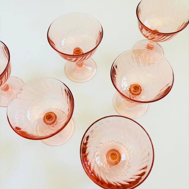 Pink Pink Swirl Coupe Glasses - Set of 6 - France For Sale - Image 8 of 9