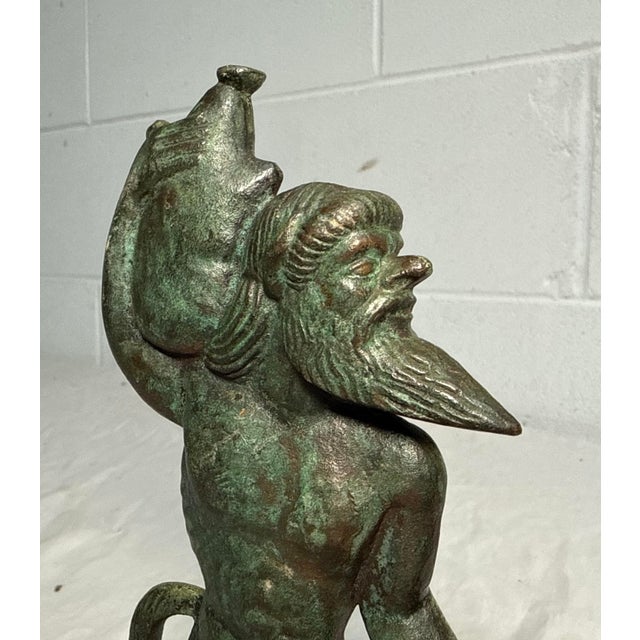 Antique Satyr Greek Mythical Creature Solid Bronze Statue Sculpture Artifact For Sale - Image 4 of 10