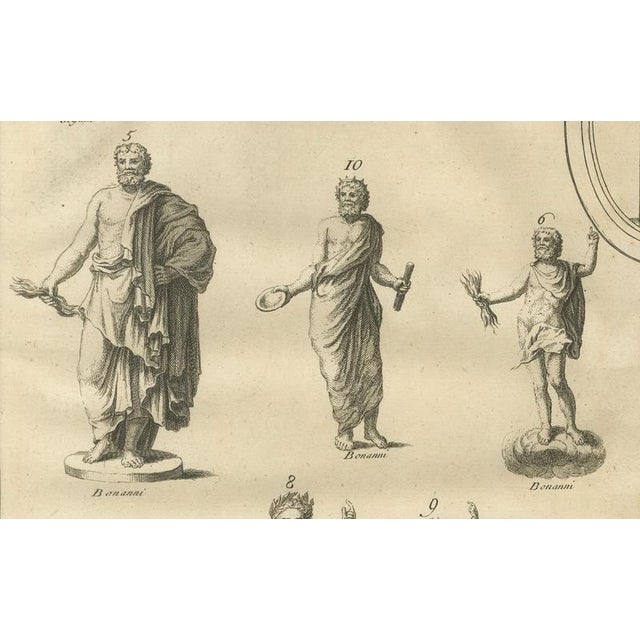 Black After Bernard de Montfaucon, Roman Statues and Coins, Composite Antiquities Plate with Center Fold, 1721, Engraving For Sale - Image 8 of 10