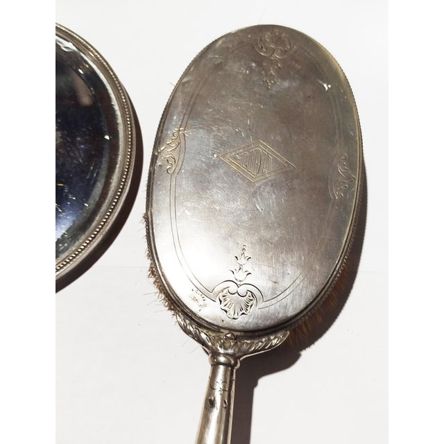 Silver Silver Hand Mirror and Silver Brush, 1800s, Set of 2 For Sale - Image 8 of 12