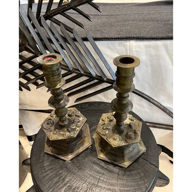 19th Century Belgian Pair of Heavy Bronze Candlesticks For Sale - Image 4 of 4