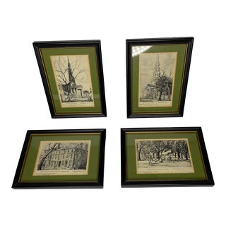 Vintage Framed and Matted Black and White Prints of Charleston Landmarks by Verner- Set of 4 For Sale