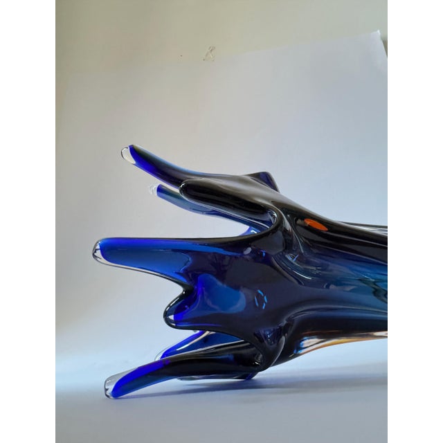 Cobalt Blue Bohemian Art Glass Sculptural Vase with Amber Base from Egermann, 1980s For Sale - Image 10 of 14