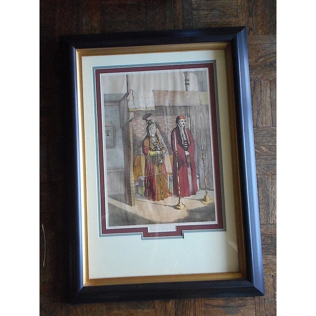 Printmaking Materials Judaica-Antique Signed Chromolithograph "Jewish Marriage"-Framed For Sale - Image 7 of 8