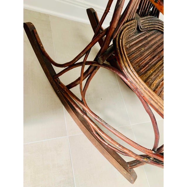 Brown Rare Classic Rustic Antique Adirondack, Lake House Twig Bentwood Rocker, Late 19th- Early 20th Century For Sale - Image 8 of 9