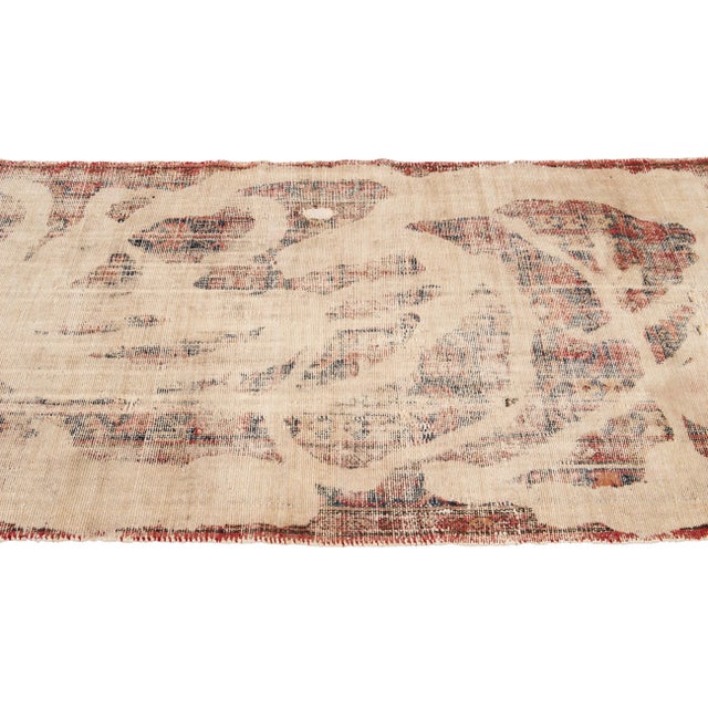 Early 20th Century Vintage Distressed Ivory Handmade Wool Runner For Sale In New York - Image 6 of 8