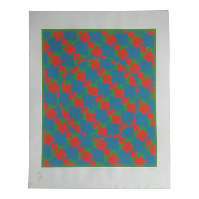 Geometric Silkscreen Midcentury Modern Op Art Poster After Vasarely For Sale