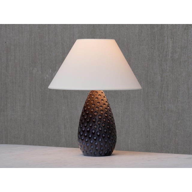 Mid-Century Modern Drop-Shaped Dimpled Ceramic Table Lamp from Helge Østerberg, Denmark, 1950s For Sale - Image 3 of 12
