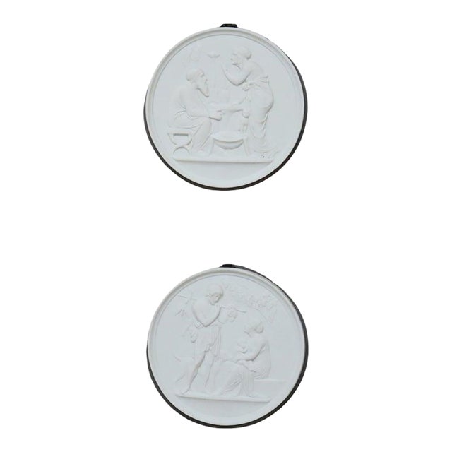 Pair of Antique Parian Ware Classical Bisque Porcelain Plaques C1880 For Sale