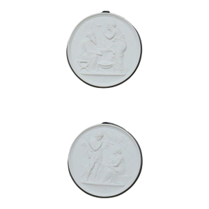 Pair of Antique Parian Ware Classical Bisque Porcelain Plaques C1880