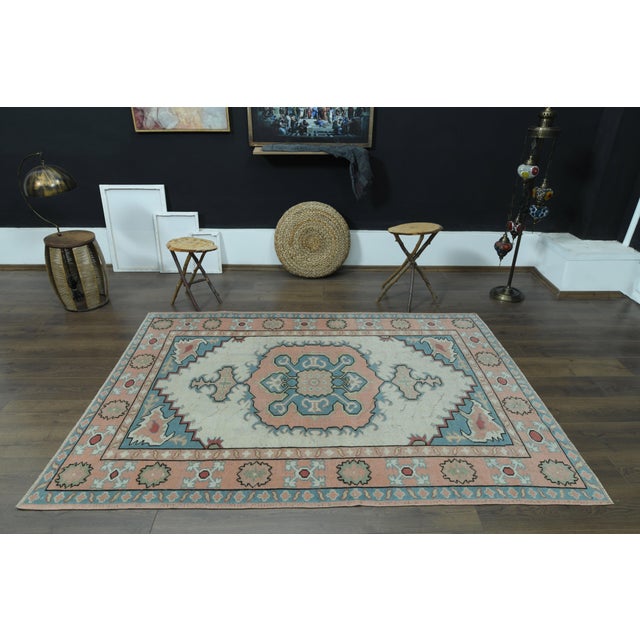 1970s Vintage Turkish Oushak Handmade Wool Cotton Orange Area Rug For Sale - Image 4 of 11