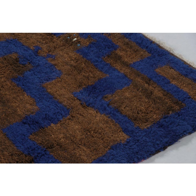Vintage Turkish Tulu Rug, Navy Blue and Brown Geometric Pattern - Rug & Kilim For Sale In New York - Image 6 of 8