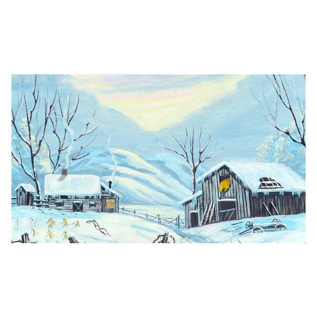 Folk Art Vintage Winter Wonderland Landscape by Ginger Sammell For Sale - Image 3 of 7