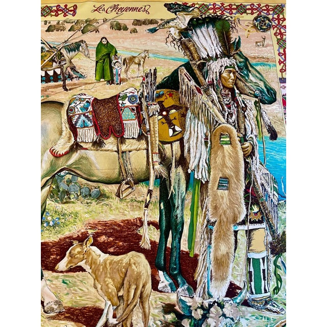 Contemporary Hermes Les Cheyennes 1993 Oliver Kermit Silk Scarf For Sale - Image 3 of 10