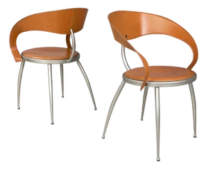 Set of Italian Modern Brown Leather and Metal Chairs by Calligaris, 1970s