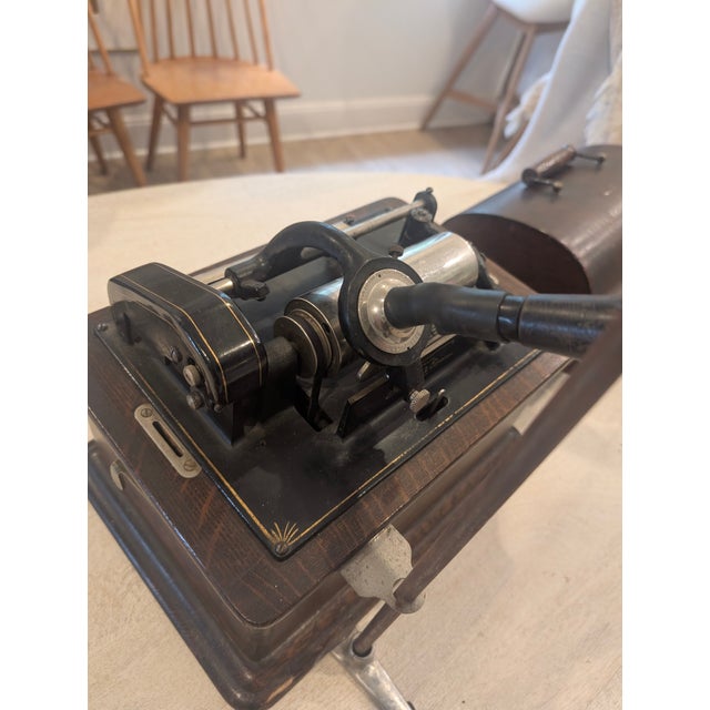 Thomas Edison Antique Thomas Edison Phonograph With Black Horn and Music Cylinders For Sale - Image 4 of 18
