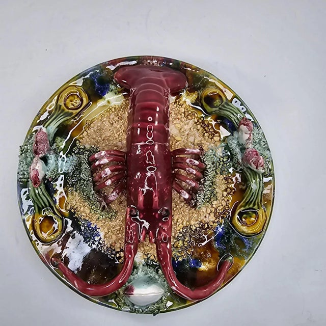 Italian Vintage Jay Willfred Andrea by Sadek Lobster Plate Palissy Majolica, Portugal For Sale - Image 3 of 10
