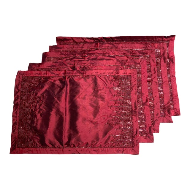 Sethi & Sethi Modern Glam Silk Beaded Dinner Placemats- Set of 5 For Sale
