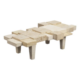 Architectural Travertine Coffee Table, Belgium, 1970s For Sale
