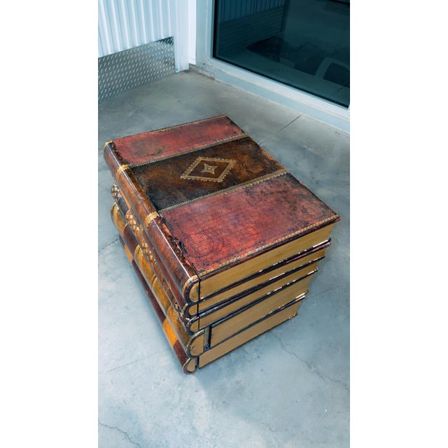 1990s Mid 20th Century Maitland-Smith Stacked Leather Faux Books Side Table/Coffee Table With Drawers. For Sale - Image 5 of 12