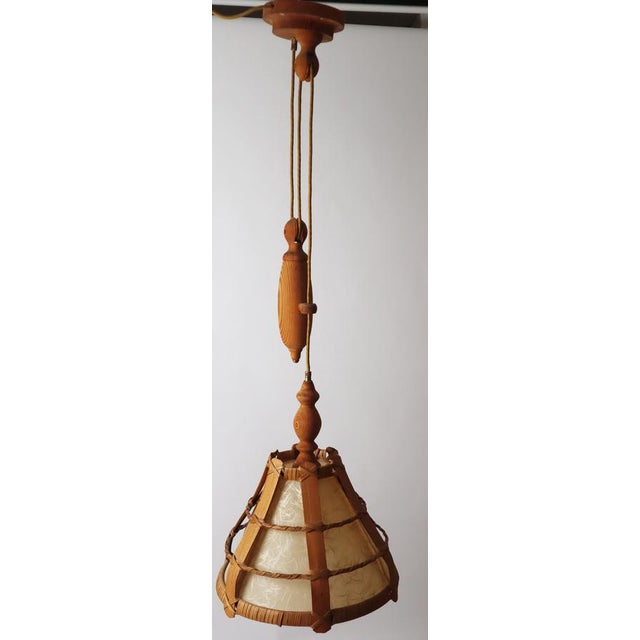 Swedish Counterweight Pendant Lamp in Pine Wood and Parchment Paper, 1970s For Sale - Image 15 of 18