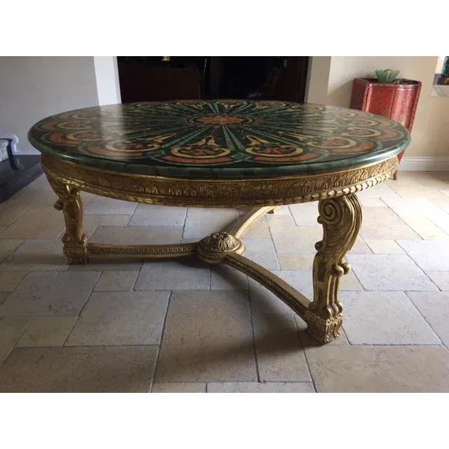 Mid-Century Modern Thomas Morgan 22k Carved Giltwood Center Table With Faux Painted Top For Sale - Image 3 of 13