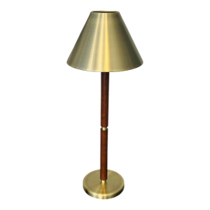 Mid-Century Modern Lauren Ralph Lauren Campaign Style Home Brass & Leather Buffet Table Lamp
