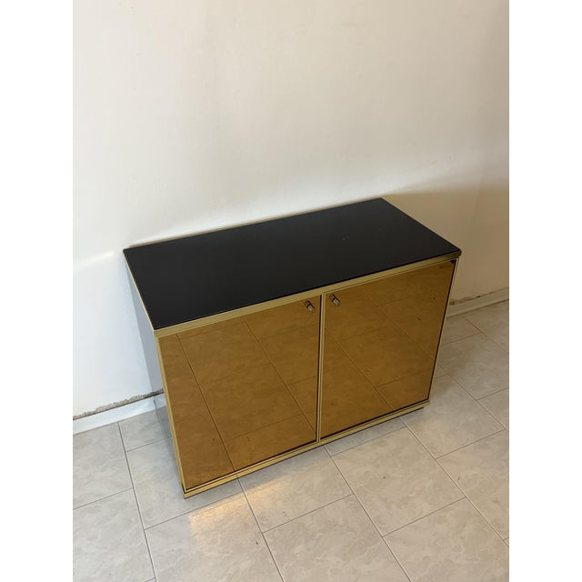 Black Gold Mirrored Glass and Brass Storage Units attributed to Renato Zevi, 1970s, Set of 2 For Sale - Image 8 of 18