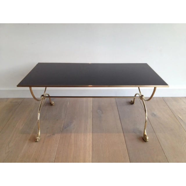 1940s 1940s Fench Brass & Black Lacquered Glass Top Dolphin Heads Coffee Table For Sale - Image 5 of 13