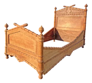 Antique French Bed Frame Headboard Set in Birds Eye Maple Faux Bamboo English Style