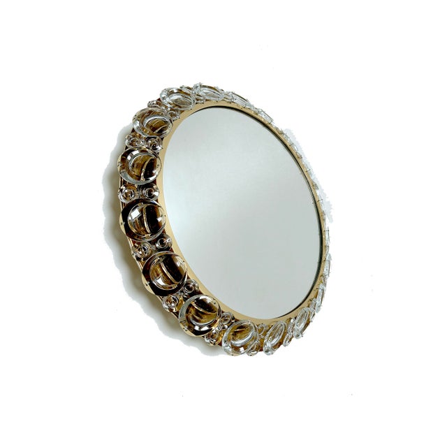 Vintage Illuminated Crystal Brass Mirror from Palwa, 1960s For Sale - Image 6 of 17
