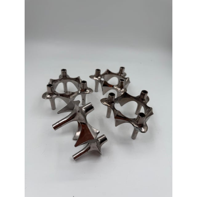 Mid-Century Modern Brutalist Chrome Taper Candleholders by Nagel Stoff for BMF, 1950s, Set of 4 For Sale - Image 6 of 18