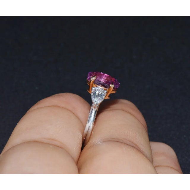 GIA Natural 3.88CTS VVS D Diamond Pink Sapphire Platinum 18K Gold Engagement Ring, size 6.25 For Sale - Image 9 of 9